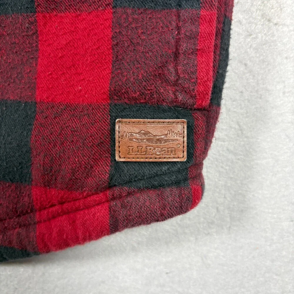 LL Bean Sherpa Lined Scotch Plaid Flannel Shirt Jacket Mens XL Red Buffalo Snap